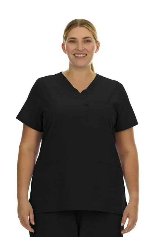 HEAL+WEAR Plus Size Women's V-Neck Scrub Top Multi-Pocket Medical Uniform for Nurse, 4-Way Stretch, Spa