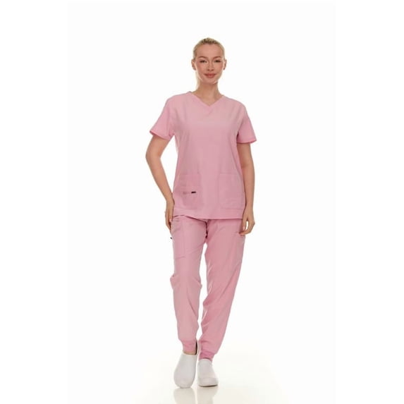 HEAL+WEAR Soft Stretch Scrub Set 4-Way Stretch V-Neck Top & Cargo Jogger Pants for Women