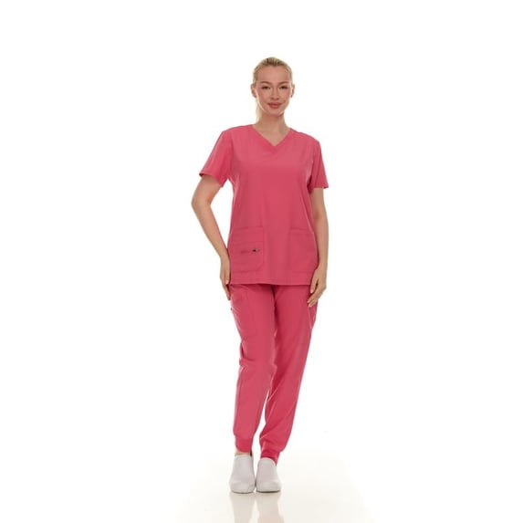 HEAL+WEAR Soft Stretch Scrub Set 4-Way Stretch V-Neck Top & Cargo Jogger Pants for Women