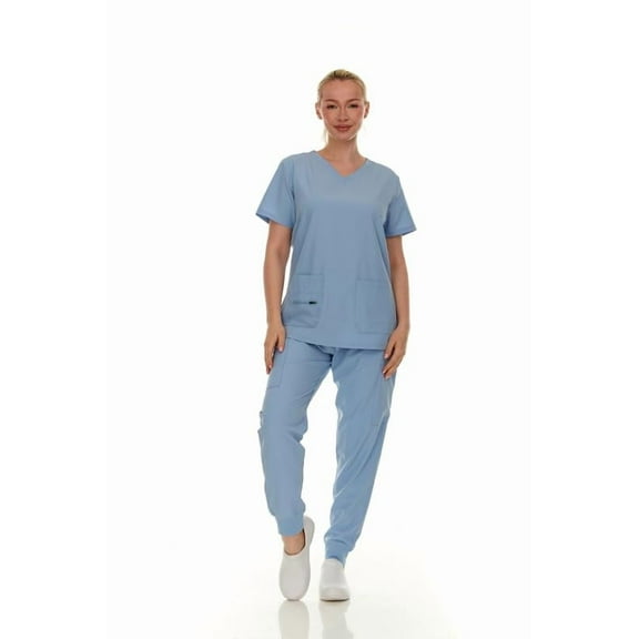 HEAL WEAR Soft Stretch Scrub Set 4-Way Stretch V-Neck Top & Cargo Jogger Pants for Women