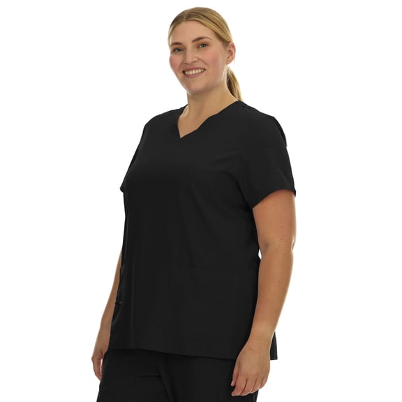 HEAL+WEAR Plus Size Women's V-Neck Scrub Top Multi-Pocket Medical Uniform for Nurse, 4-Way Stretch, Spa