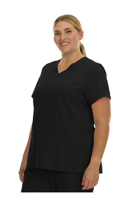HEAL+WEAR Plus Size Women's V-Neck Scrub Top Multi-Pocket Medical Uniform for Nurse, 4-Way Stretch, Spa