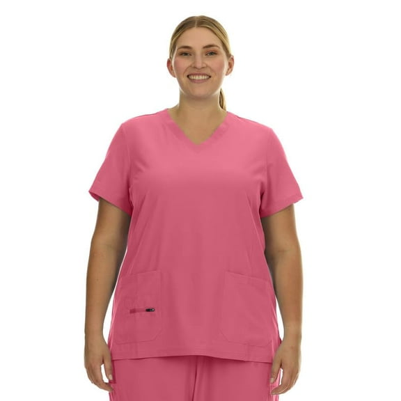 HEAL+WEAR Women Plus Size V-Neck Scrub Top with Multiple Pockets 4-Way Stretch Comfortable Clinical Workwear for Nurses