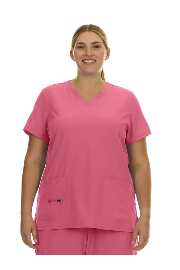 HEAL+WEAR Women Plus Size V-Neck Scrub Top with Multiple Pockets 4-Way Stretch Comfortable Clinical Workwear for Nurses