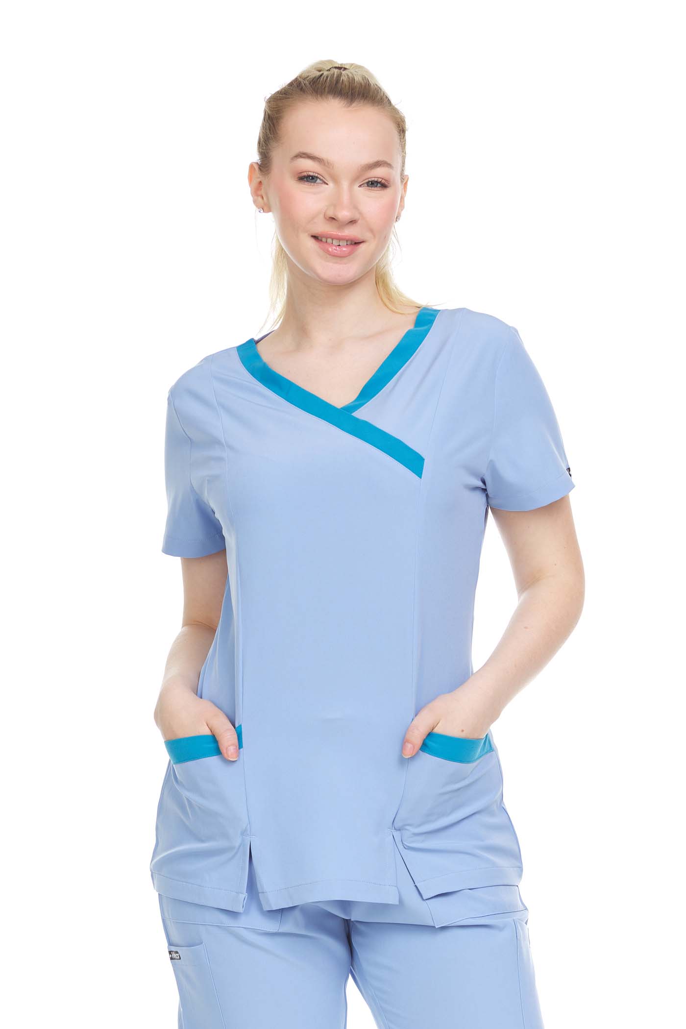 HEAL WEAR Women Scrubs Top V-Neck Short Sleeve Female Medical w