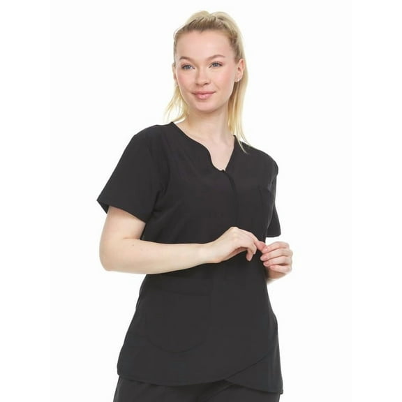 HEAL WEAR Women’s Crossover Zip Front Scrub Top 4-Way Stretch Multi-Pocket Medical Workwear