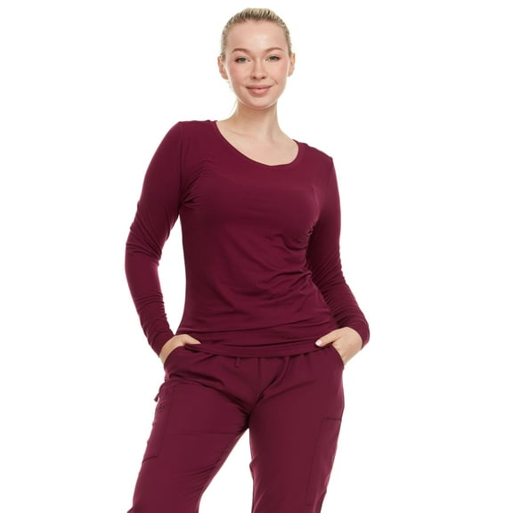 HEAL WEAR Women's Long Sleeve Underscrub Shirt Lightweight Stretch 4-Way Stretch Base Layer for Nurse Beauty Salon Workwear Clinical Scrubs Layering Tee