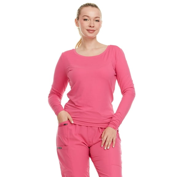 HEAL WEAR Women's Long Sleeve Underscrub Shirt Lightweight Stretch 4-Way Stretch Base Layer for Nurse Beauty Salon Workwear Clinical Scrubs Layering Tee