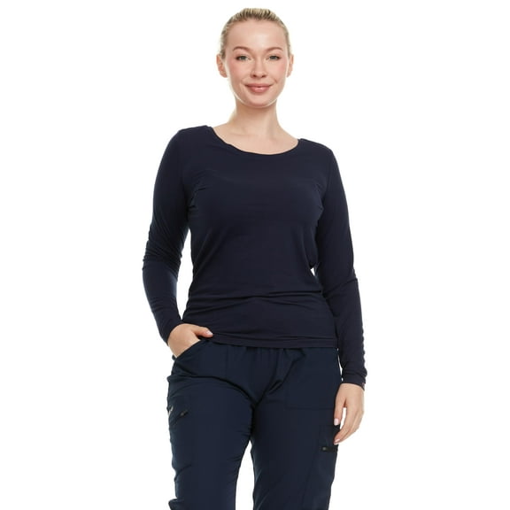 HEAL WEAR Women's Long Sleeve Underscrub Shirt Lightweight Stretch 4-Way Stretch Base Layer for Nurse Beauty Salon Workwear Clinical Scrubs Layering Tee