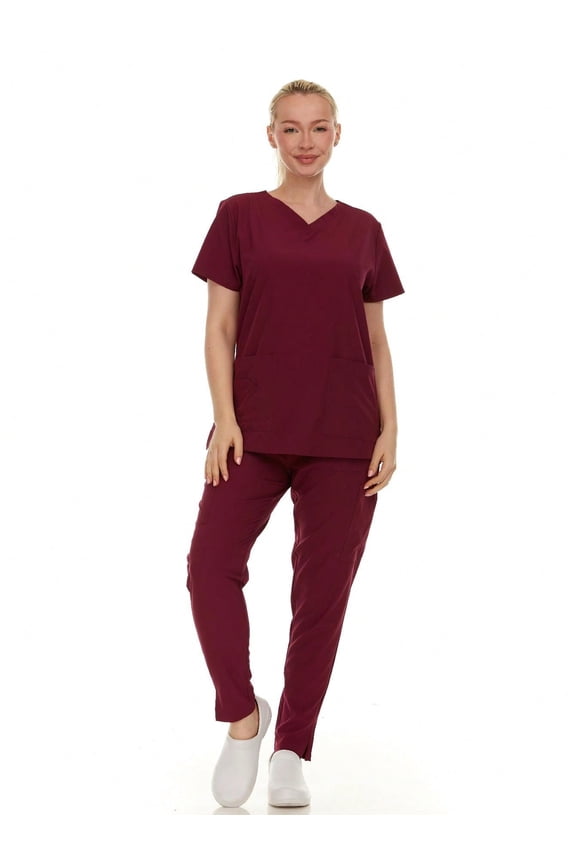 HEAL+WEAR Women's Scrub Set-4-Way Stretch-Stretch V-Neck Top&Straight-Leg Pants Soft