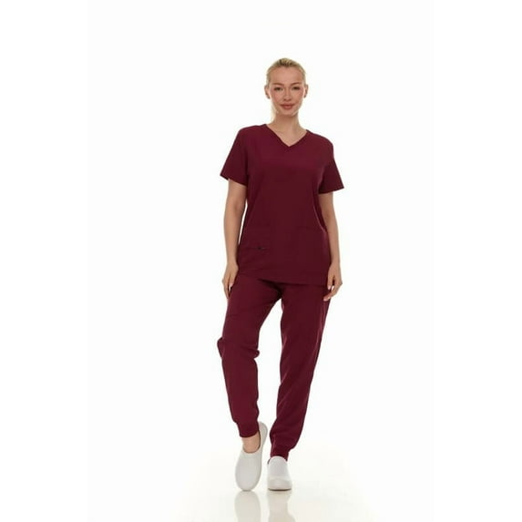 HEAL+WEAR Soft Stretch Scrub Set 4-Way Stretch V-Neck Top & Cargo Jogger Pants for Women