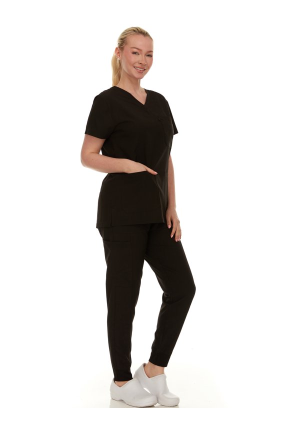 HEAL+WEAR Women's Scrub Set Stretch V-Neck Top & Pants 4-Way Stretch,Wrinkle-Resistant,Breathable Fabric