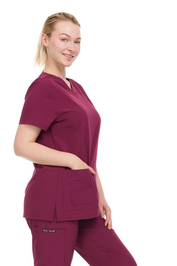 HEAL+WEAR Women’s Scrub Top V-Neck Classic Fit 4-Way Stretch Soft Stretch Medical Workwear