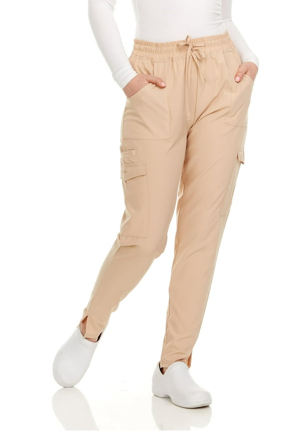 HEAL+WEAR Women's Stretch Scrub Pants Tapered Fit Medical Joggers with Pockets Wrinkle-Free 4-Way Stretch