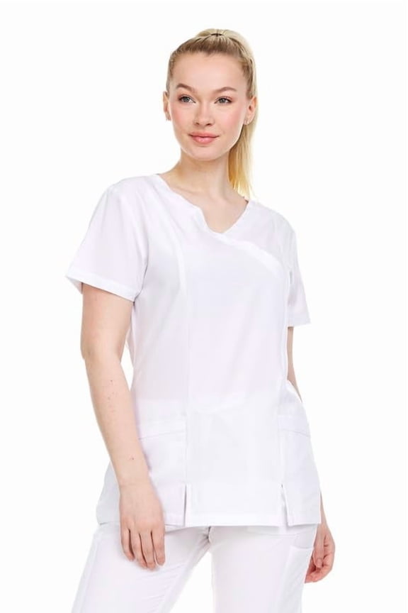 HEAL+WEAR Women's V-Neck Multi-Pocket Scrub Top Soft Stretch Fabric Surgical Uniforms Doctor Nursing