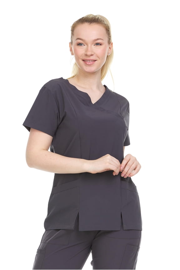 HEAL+WEAR Women's V-Neck Multi-Pocket Scrub Top Soft Stretch Fabric Surgical Uniforms Doctor Nursing