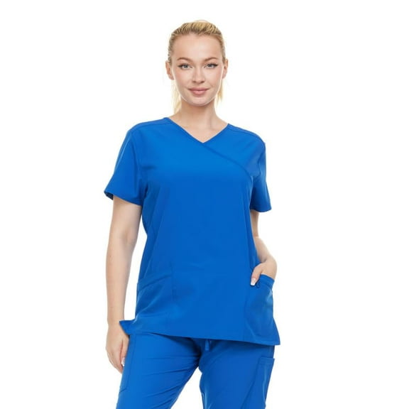 HEAL WEAR Women’s V-Neck Multi-Pocket Scrub Top Stretch Comfort Fabric 4-Way Stretch