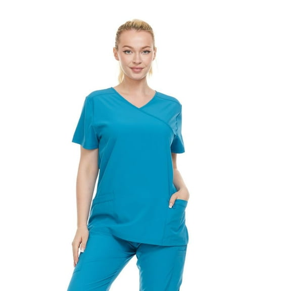 HEAL WEAR Women’s V-Neck Multi-Pocket Scrub Top Stretch Comfort Fabric 4-Way Stretch
