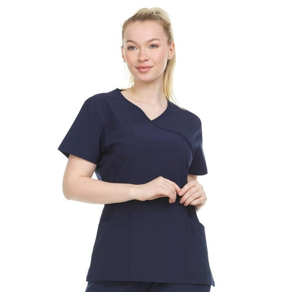 HEAL WEAR Women’s V-Neck Multi-Pocket Scrub Top Stretch Comfort Fabric 4-Way Stretch