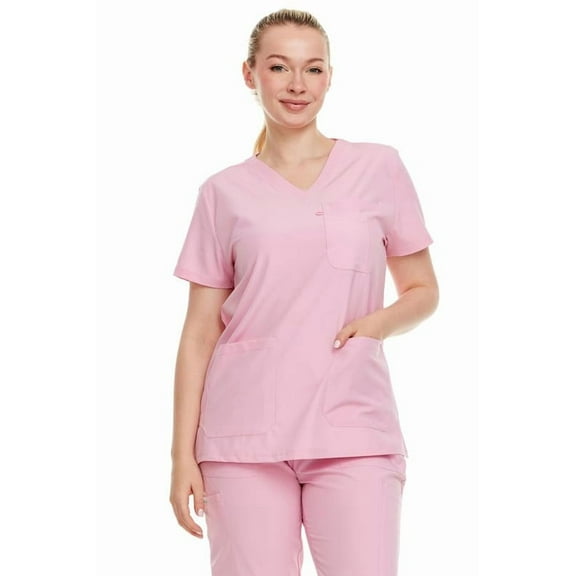 HEAL+WEAR Women’s V-Neck Multi-Pocket Scrub Top Stretch Comfort Fabric 4-Way Stretch