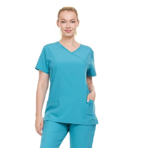 HEAL WEAR Women’s V-Neck Multi-Pocket Scrub Top Stretch Comfort Fabric 4-Way Stretch
