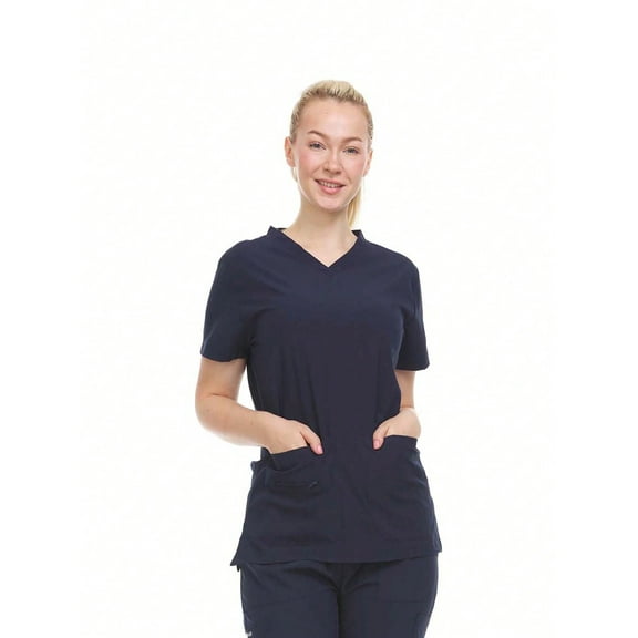 HEAL WEAR Women’s V-Neck Multi-Pocket Scrub Top Stretch Comfort Fabric 4-Way Stretch
