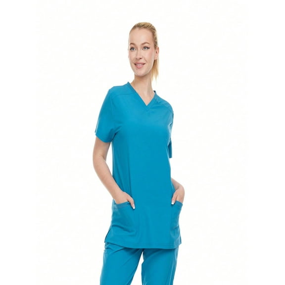 HEAL WEAR Women's V-Neck Stretch Medical Scrub Top 4-Way Stretch - Soft Breathable & Professional Fit