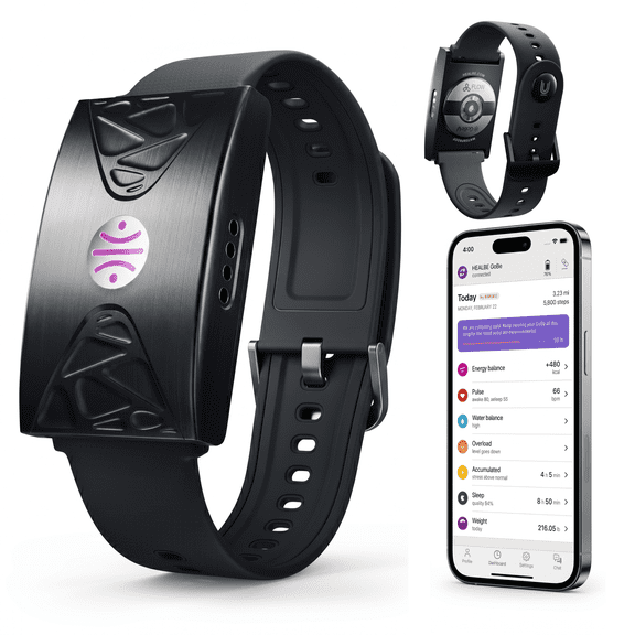 HEALBE GoBe U - Automatic Calorie Intake Smart Band, Energy Balance Insights, Hydration, Sleep, Stress, 24/7 Heart Rate, Neuroactivity, Free App, 5 ATM Waterproof - Black