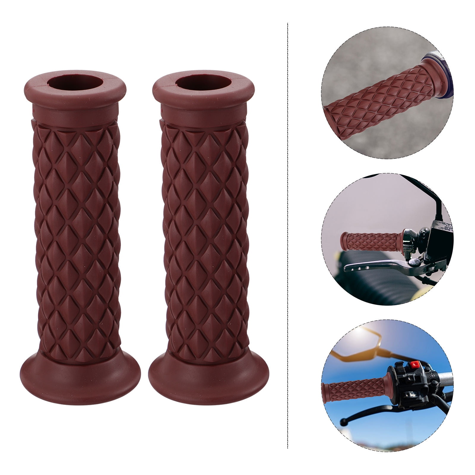 HEALEEP 1 Pair Brown Rubber Motorbike Hand Grip Universal Grip For Motorcycle Enthusiasts