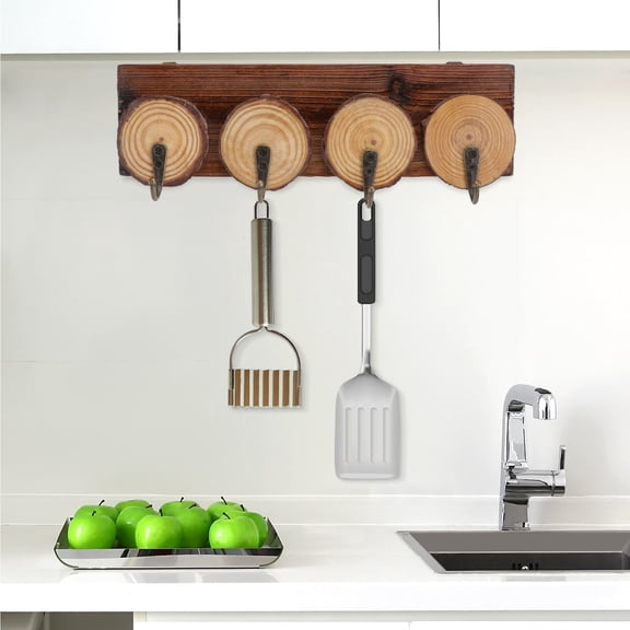 HEALEEP Wall Hanging Hooks Rustic Wood 1Pcs 11.8x3.3in