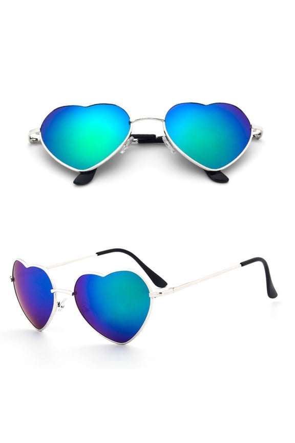 1Pack Sunglasses Love Shape Metal Frame Green Lightweight UV