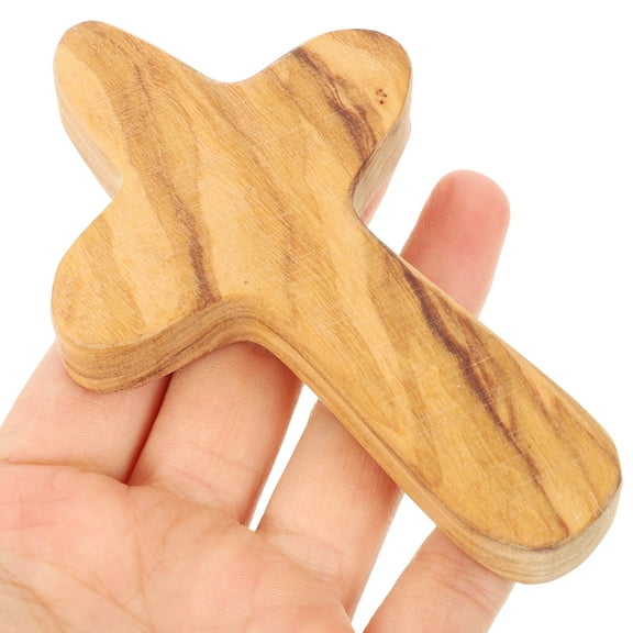 HEALEEP 1Pack Wall Mounted Crosses Light Brown Olive Wood Rustic Decor for Religious Occasions 4x2.4in