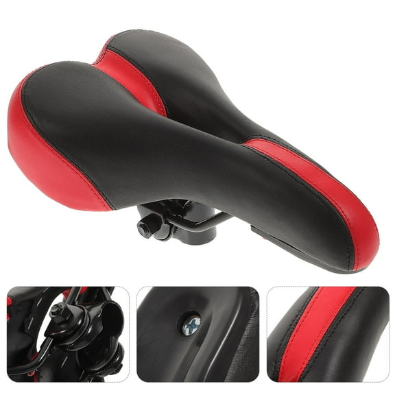 HEALEEP 1Pc Bike Saddles for Men Hollow Breathable Back Strain Relief Red Leather 10.6x5.9in