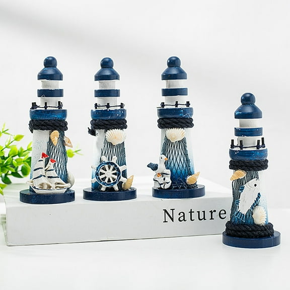 HEALEEP 1Pc Mini Lighthouse Decor Wooden Light Houses Figurine for Nautical Table Decor and Desktop Ornament