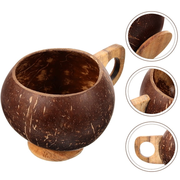 HEALEEP Coconut Shell Coffee Mug 15x11x8.5CM Natural Reusable Cup for Hot and Cold Drinks