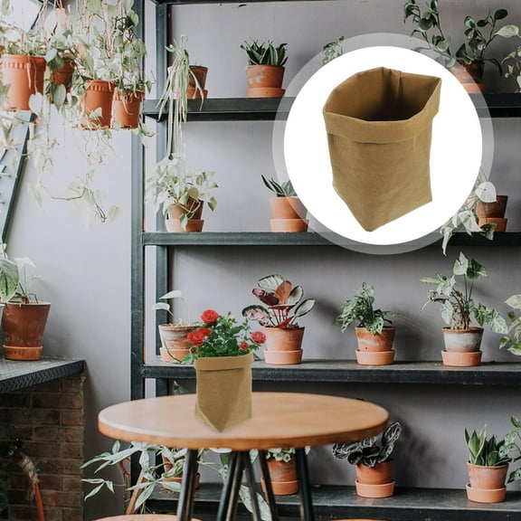 HEALEEP 1Pcs Light Brown Rectangular Washable Paper Bag for Flowerpot Cover 10x7.9x7.9in
