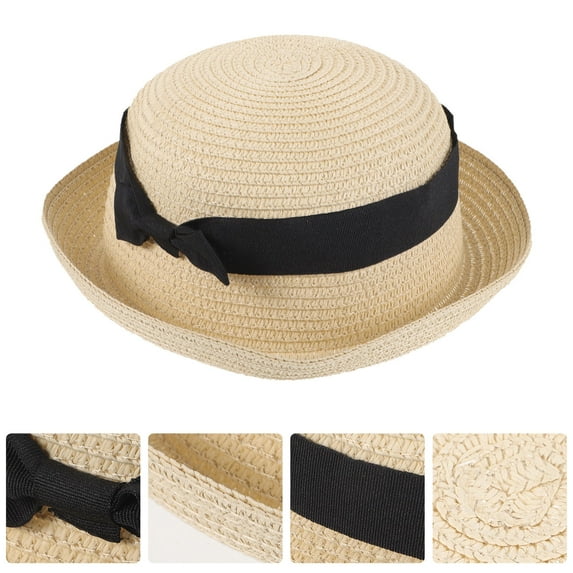 HEALEEP 1Pcs Sun Hat Small Women Straw Hats Beige Color Wide Brim For Summer Beach