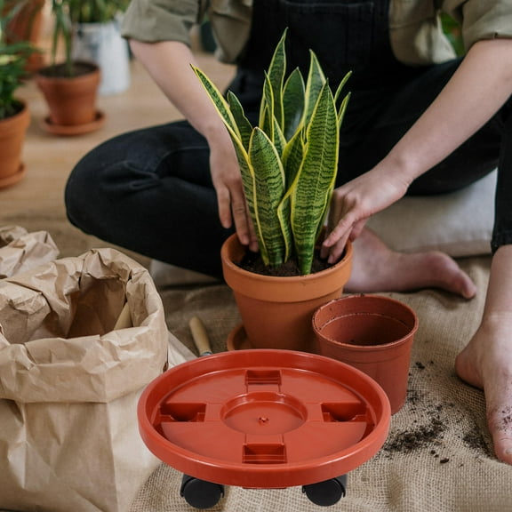 HEALEEP 1Set Red Movable Flowerpot Base for Indoor and Garden Use 11.8 x 11.8 x 1.8in