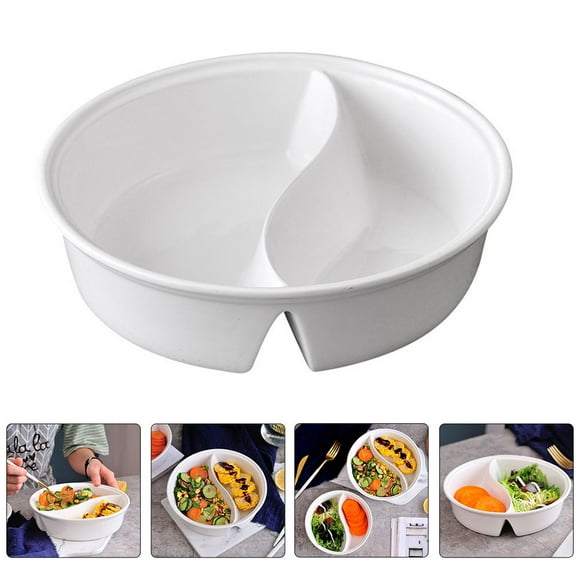 HEALEEP 1Set Soup and Sandwich Bowl Ramen Bowl White Ceramic 7.07X7.07X1.77in Porcelain Divided Plate