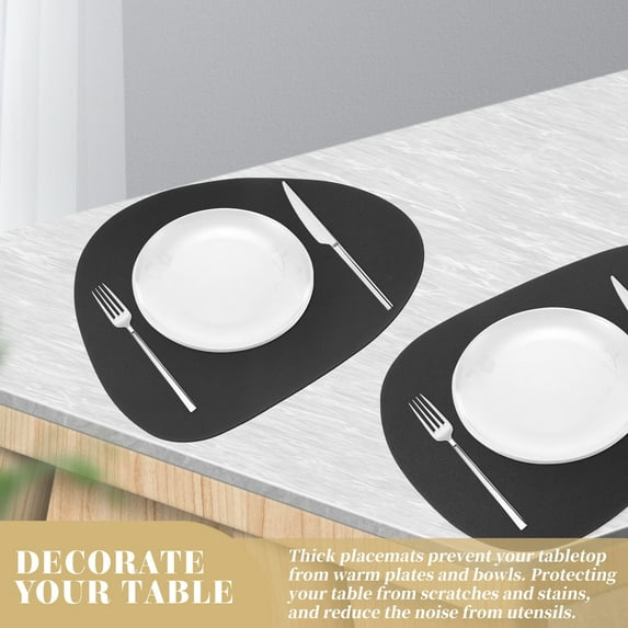 HEALEEP 1Set Table Mats Black Oval Triangle Pu Material For Dining Table Use