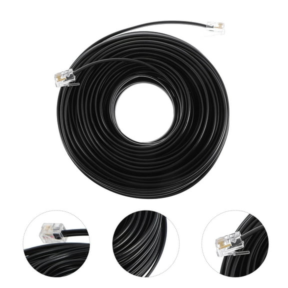 HEALEEP Telephone Line Extension Cord Black Copper RJ11 Plug for Long-distance Communication 1Pack