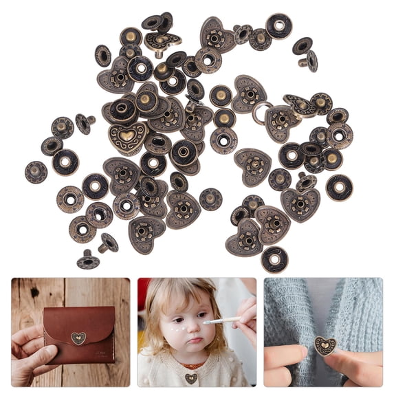 HEALEEP 20 Sets Heart Shaped Zinc Alloy Button Snaps for Crafts, Sewing, and Accessories Projects