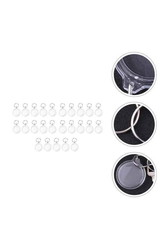 25Pcs Photo Insert Keychain Round Acrylic with Blank Design 4.5x0.3in