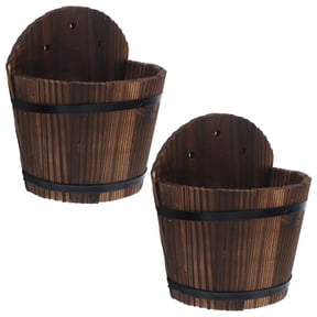 HEALEEP 2Pcs Outdoor Planters for Porch Wooden Flower Pot in 9.3X8.1X5.5in
