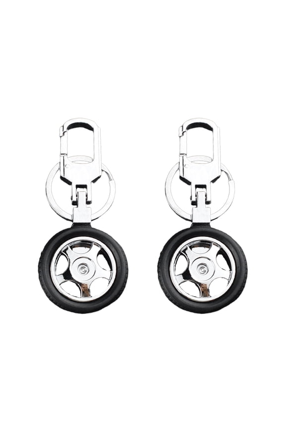 2Pcs Racing Tire Keychain Mini Black Alloy Pendant for Car Keychain Decor and Party