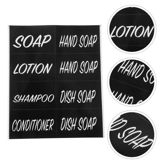 HEALEEP 3 Sheets Label Stickers for Soap Dispensers Waterproof Black Rectangular PVC