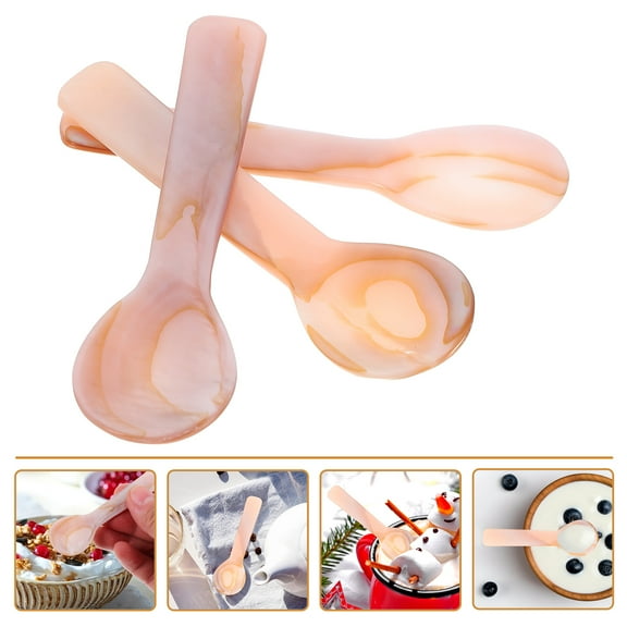 HEALEEP 3Pcs Caviar Spoon Smooth Serving Dessert Spoons Coffee Brown 7.4x2.2x1in Home Use