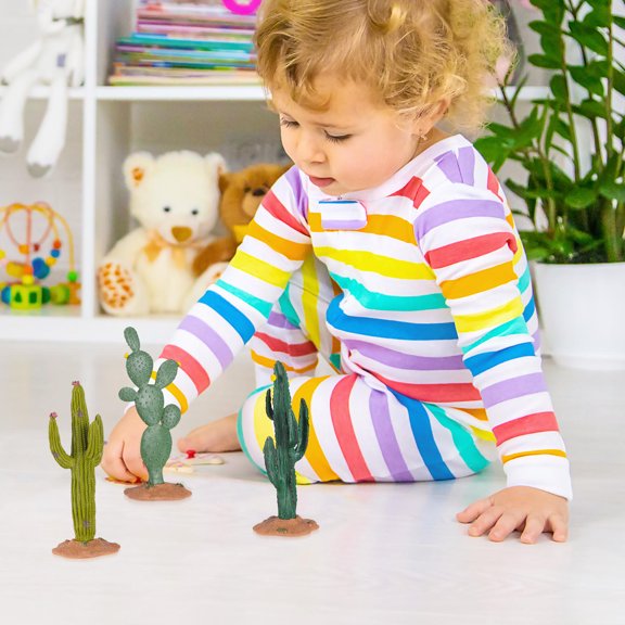 HEALEEP 3-Pack Mini Simulated Cactus Figurines Assorted Colors, Small Bonsai Plant Decor for Home, Office, Desk Decoration
