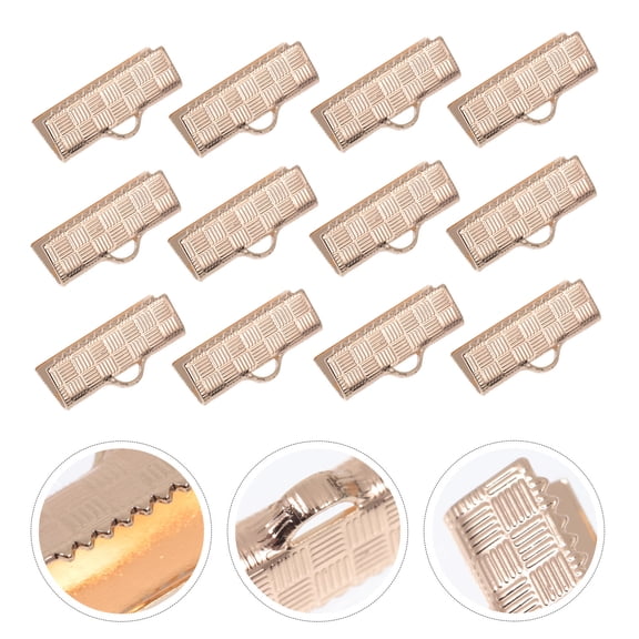 HEALEEP 50Pcs Golden Rectangular Copper Ribbon Ends for Lace Connection and Jewelry Assembly