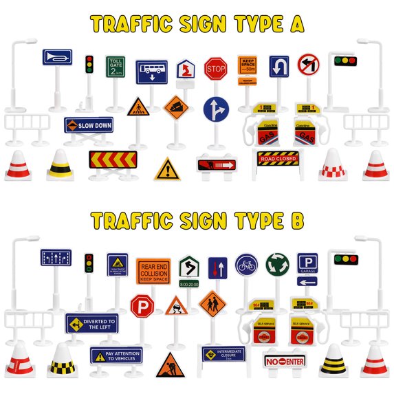 HEALEEP 56 Pcs Mini Street Signs Traffic Signs Toys For Children ...